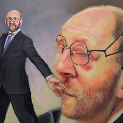 Image similar to a detailed portrait painting of joel glazer from manchester being fired by his boss