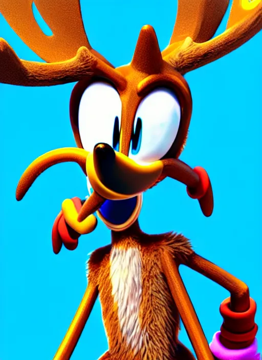 Image similar to highly detailed closeup of a wacky moose character, from sonic the hedgehog, sonic video game series, character concept art