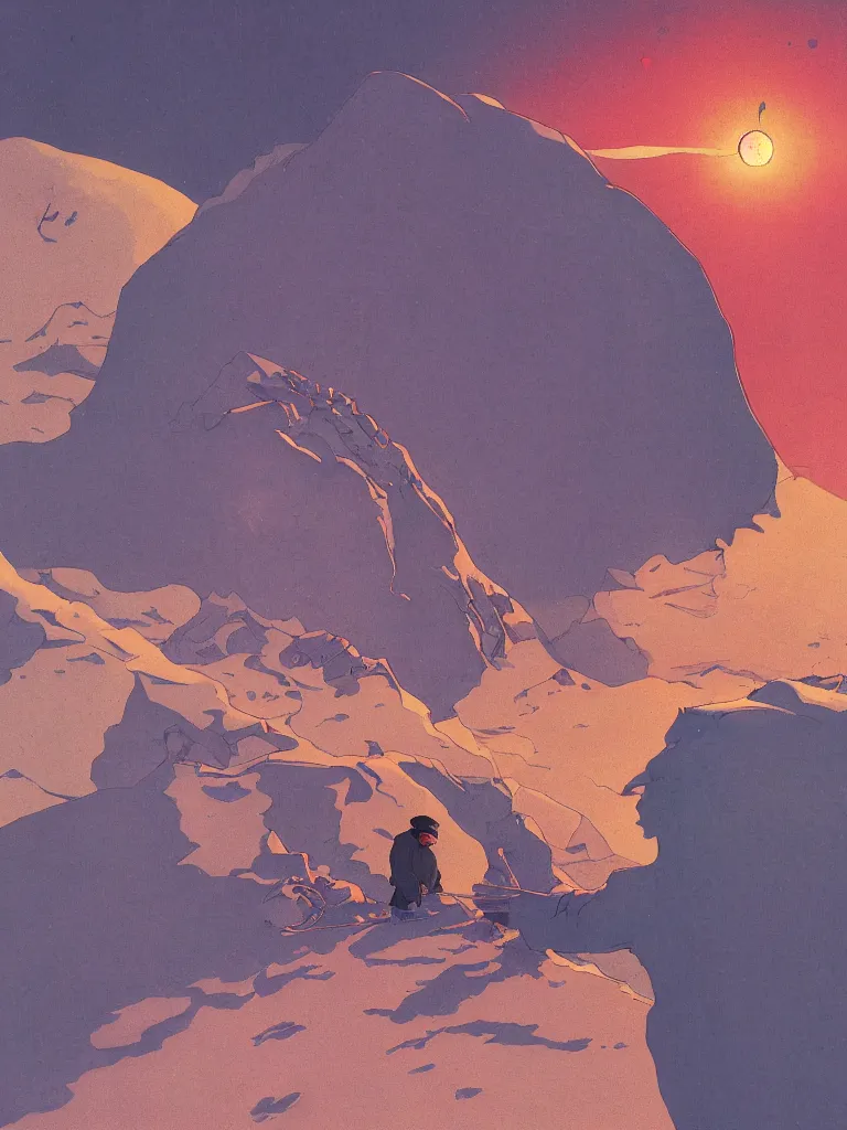 Image similar to a closeup portrait of an old man taking mind altering drugs, a blotter paper of lsd acid and dreaming psychedelic hallucinations in the vast icy landscape of antarctica, by kawase hasui, moebius, edward hopper, colorful flat surreal design, dramatic lighting, hd, 8 k, artstation