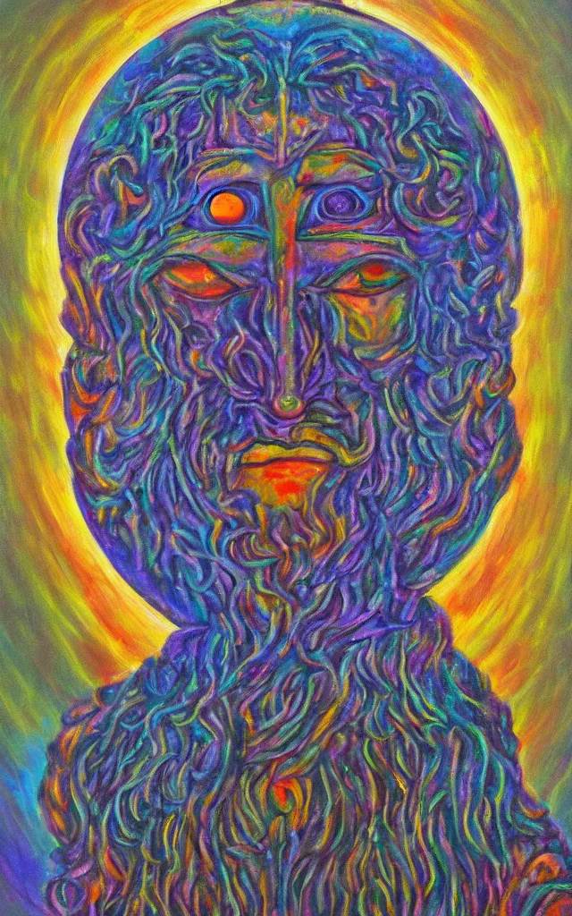 Image similar to the god of the lunar mythos lunar deity, award winning oil painting, iridescent colors