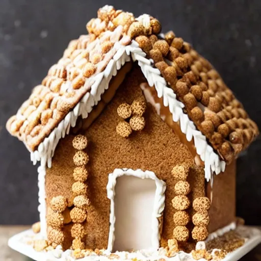 Prompt: a gingerbread house made only of cinnamon - toast - crunch cereal