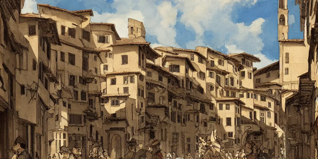 Prompt: florence old street in 1 6 th century by hiroshi yoshida, trending on artstation