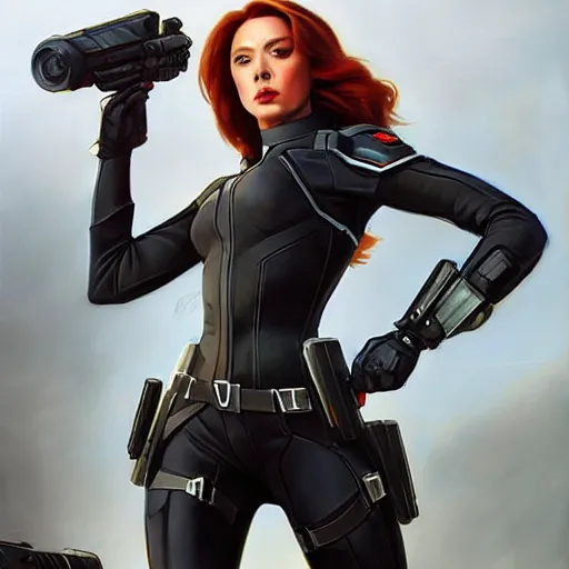 Image similar to greg manchess portrait painting of fully armored natasha romanova aka black widow as overwatch character, medium shot, asymmetrical, profile picture, organic painting, sunny day, matte painting, bold shapes, hard edges, street art, trending on artstation, by huang guangjian and gil elvgren and sachin teng