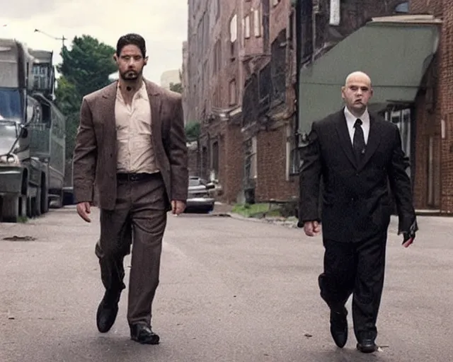 Image similar to in this scene from david chase's hbo miniseries the outfit, a supernatural mafia crime thriller about magical monster - hunting mafiosi in 9 0 s philadelphia, the main character ( joe manganiello ) is terrified when he sees a man turn into a strange ephemeral spirit of rage. realistic hd 8 k film photography, modern horror cgi vfx.