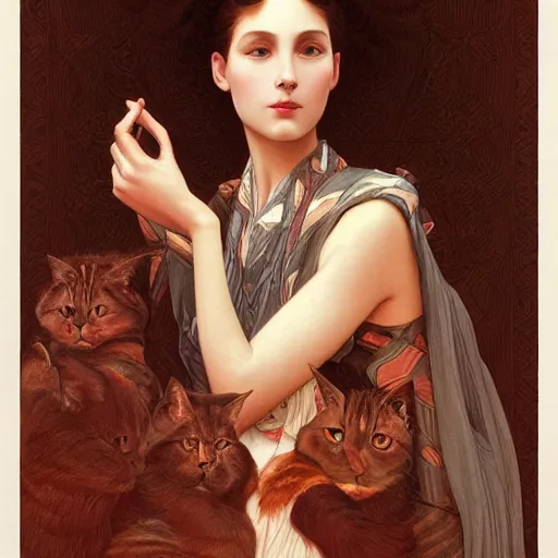 Prompt: moebius cat, portrait of a woman, intricate, elegant, highly detailed, digital painting, artstation, concept art, smooth, sharp focus, illustration, art by artgerm and greg rutkowski and alphonse mucha and william - adolphe bouguereau