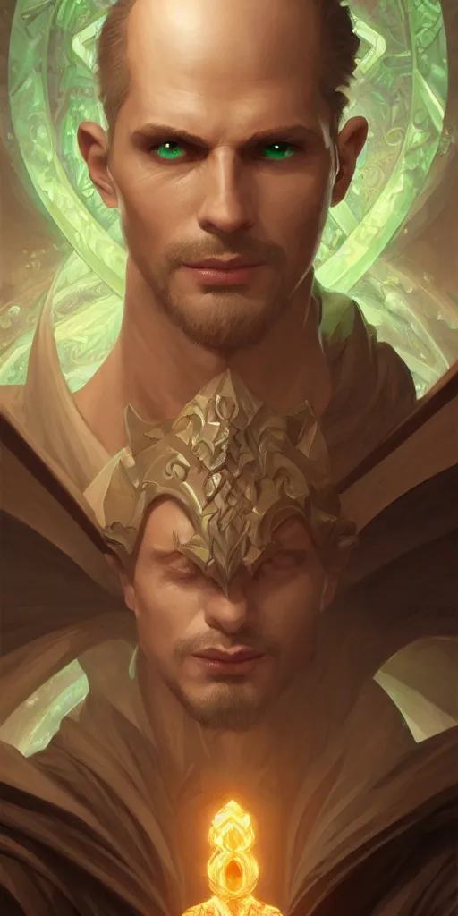 Prompt: sinister male mage, viscount, ancient, sand, emerald, magic, intricate, highly detailed, digital painting, artstation, concept art, smooth, sharp focus, illustration, Unreal Engine 5, 8K, art by artgerm and greg rutkowski and alphonse mucha