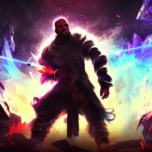 Prompt: Kanye West, League of Legends amazing splashscreen artwork, splash art, hd wallpaper