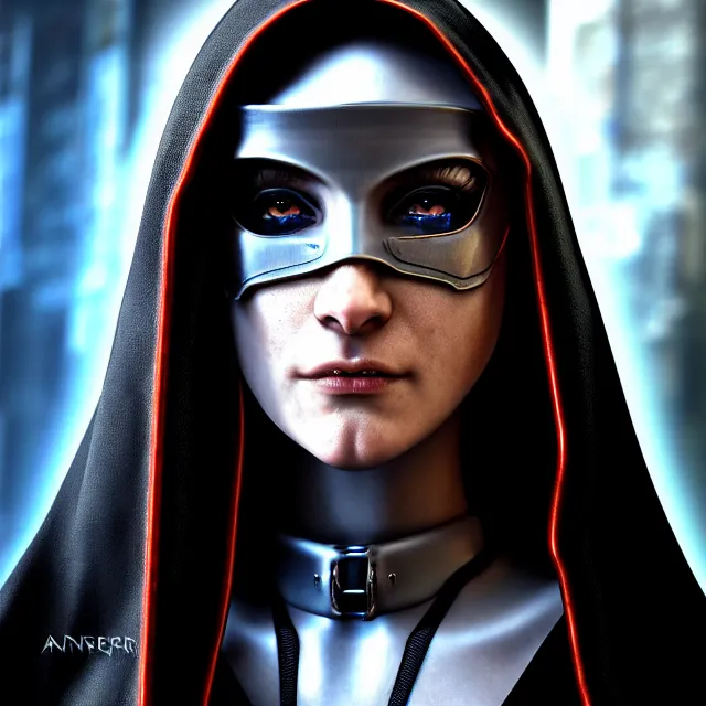 Image similar to cyberpunk nun warrior, highly detailed, 4 k, hdr, smooth, sharp focus, high resolution, award - winning photo, anne stokes, photorealistic