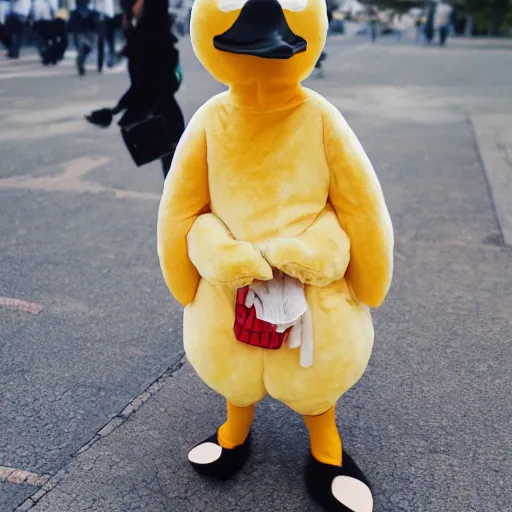 Prompt: a girl wearing a duck costume, by Makoto Shinkai