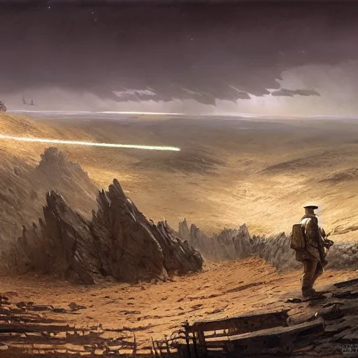 Image similar to world war 1 landscape in star wars, painted by john howe and greg rutkowski