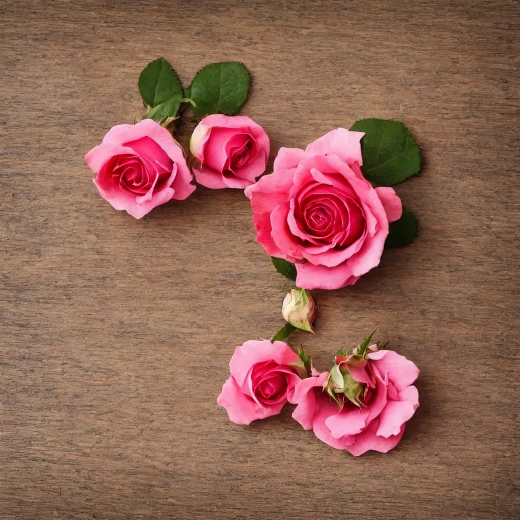 Prompt: close up view of a single rose flower on top of a wooden table, 8k, photorealistic, proper shading