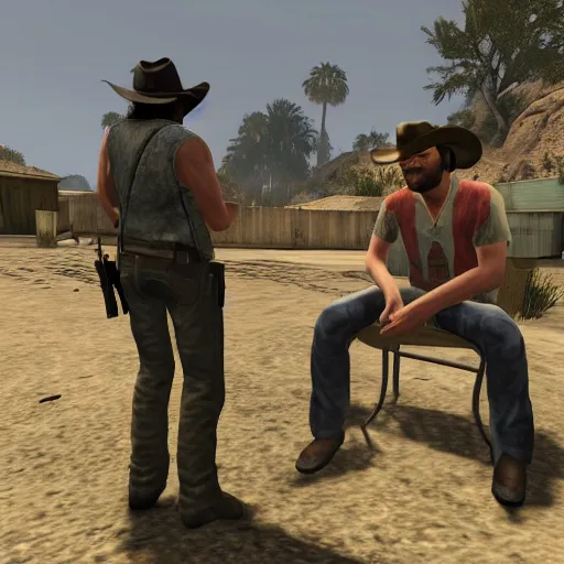 Image similar to john marston smoking weed with cj in san andreas