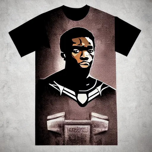 Prompt: a t shirt design of portrait shot of a retro vintage black panther marvel chadwick boseman vector svg