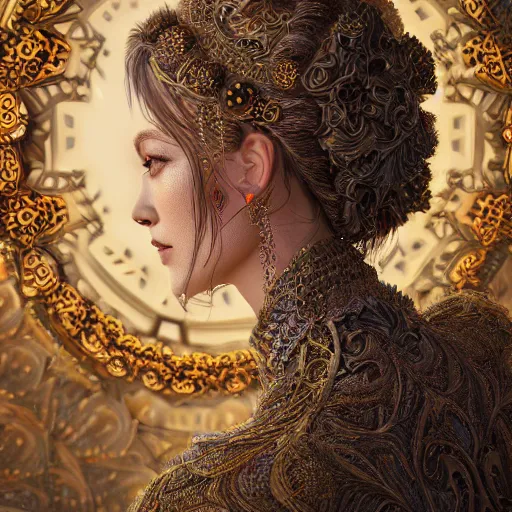 Image similar to wonderful princess of fractals and patterns, beautiful face, hyper detailed, background intricate and detailed, ornate 8 k gorgeous intricate detailed, octane render