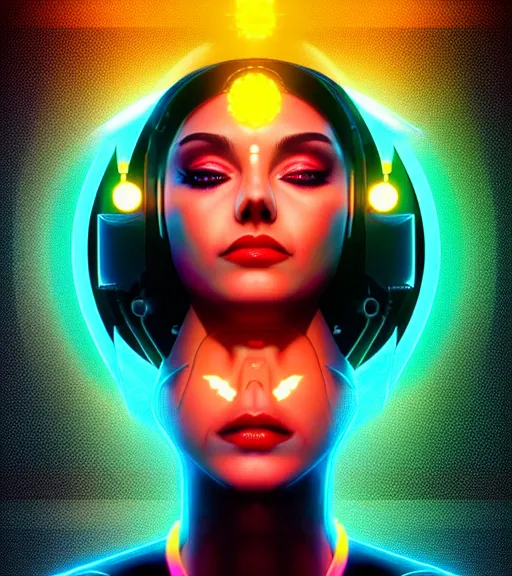 Image similar to symmetry!! latin princess of technology, solid cube of light, hard edges, product render retro - futuristic poster scifi, lasers and neon circuits, beautiful woman latin princess, intricate, elegant, highly detailed, digital painting, artstation, concept art, smooth, sharp focus, illustration, dreamlike, art by artgerm