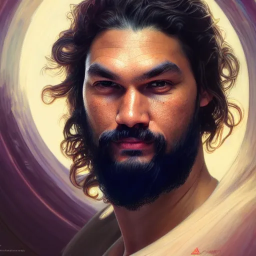 Image similar to a portrait of duncan idhao from dune cinematic lighting, photorealistic, octane render, 8 k, depth of field, 3 d, art by artgerm and greg rutkowski and alphonse mucha and uang guangjian and gil elvgren and sachin ten, duncan looks like jason momoa