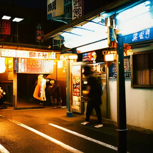 Image similar to a street ramen shop in japan, at night, cinematic dramatic lighting, light comes from billboards, moody atmosphere, very aesthetic, in the style of edward hopper, 4 k,