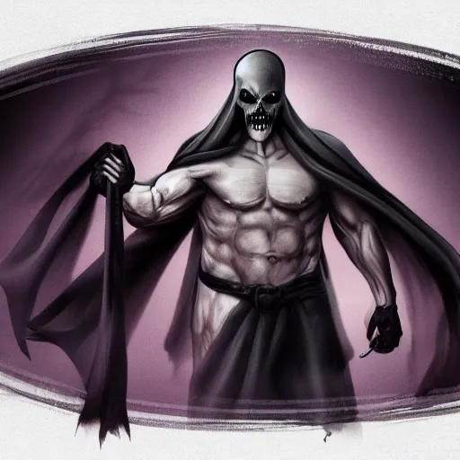 Image similar to Grim Reaper, creepy, muscled, horror, gay, pride, artstation