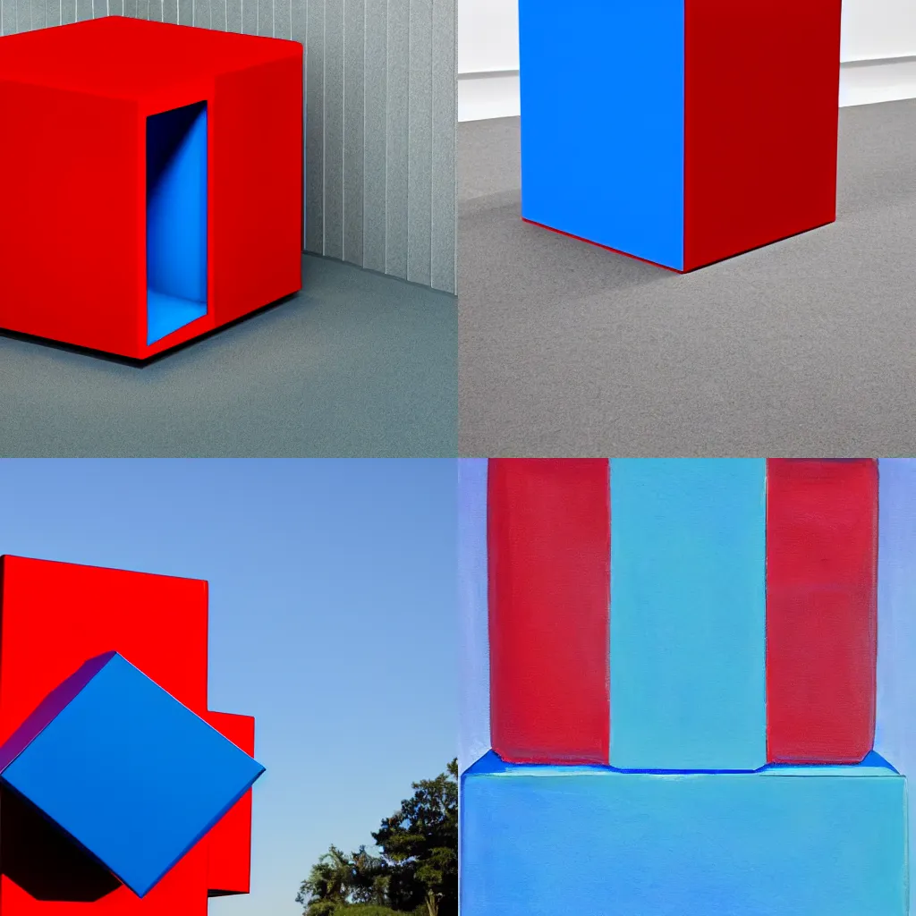 Prompt: red cube and blue cylinder