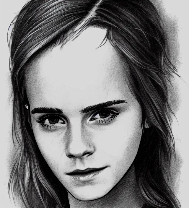 Image similar to one - line drawing of emma watson, on canvas, in the style of matte, digital art