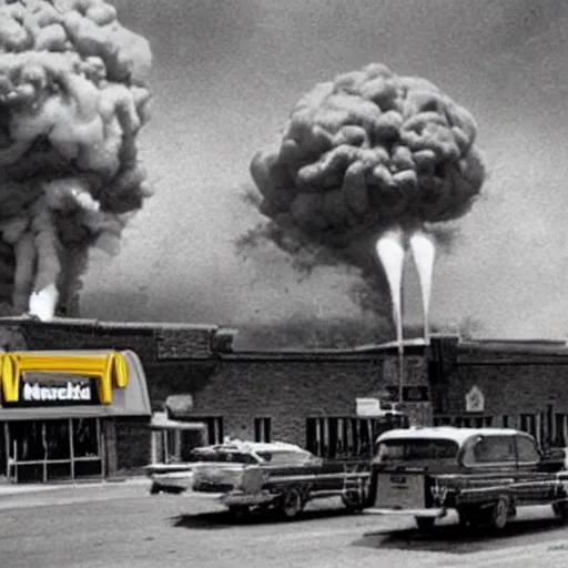 Image similar to mcdonalds gets nuked, historical photograph