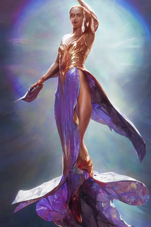 Prompt: portrait of the dome diceling dancer wearing iridescent hall cape by artgerm and Craig Mullins, James Jean, Andrey Ryabovichev, Mark Simonetti and Peter Morbacher 16k