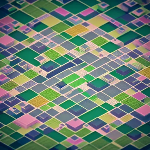 Prompt: tiny square isometric city, pastel colours, voxel, vray render, highly detailed