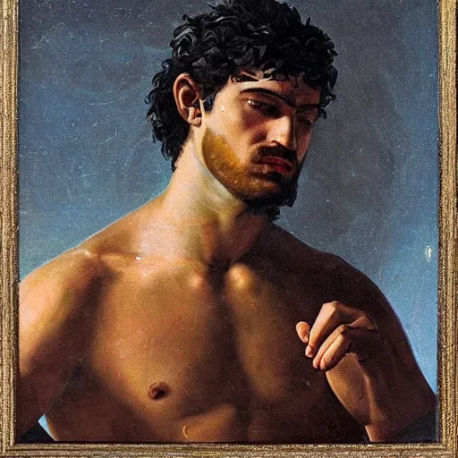 Prompt: bosski roman as greek god portrait