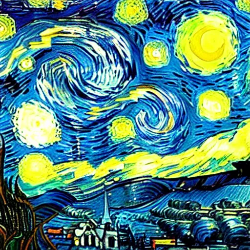 Prompt: silhouette of a flying girl with an umbrella in the style of starry nights. van gogh, cinematic composition. art station is on trend. beautiful lighting, super - detailed.