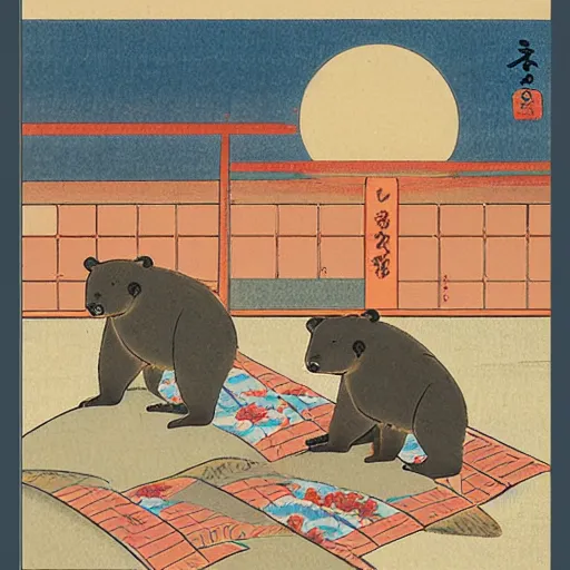 Image similar to Bears at shopping mall ukiyo-e