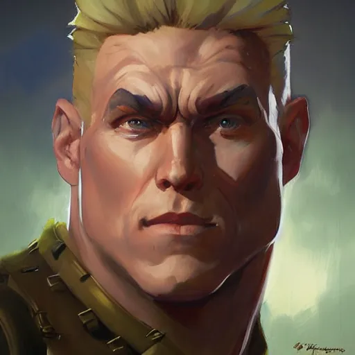 Image similar to greg manchess portrait painting of partially armored guile from street fighter as overwatch character, medium shot, asymmetrical, profile picture, organic painting, sunny day, matte painting, bold shapes, hard edges, street art, trending on artstation, by huang guangjian and gil elvgren and gerald brom