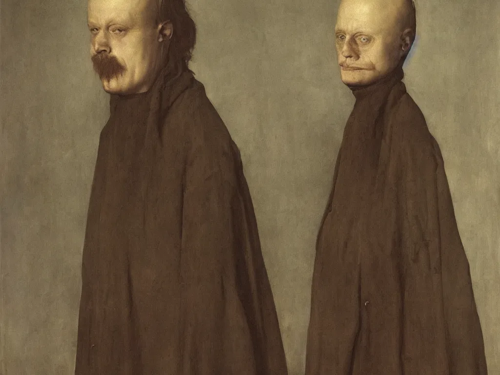 Image similar to portrait of a Meth addict. Painting by Jan van Eyck, August Sander.