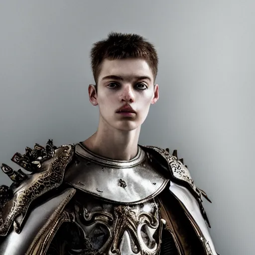 Image similar to a portrait of a beautiful young male wearing an alexander mcqueen armor made of fog , photographed by andrew thomas huang, artistic