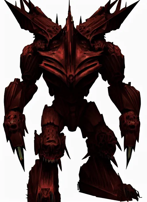 Prompt: titan of war, jagged, massive, large, villan, scary, glowing eyes, mechanical, hybrid,