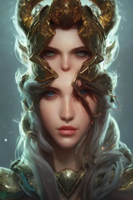 Image similar to league of legends portrait, au naturel, hyper detailed, digital art, trending in artstation, cinematic lighting, studio quality, smooth render, unreal engine 5 rendered, octane rendered, art style by klimt and nixeu and ian sprigger and wlop and krenz cushart.