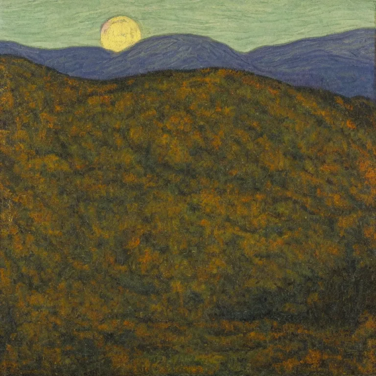 Prompt: vermont mountains, supermoon, abbott handerson thayer painting, blue palette