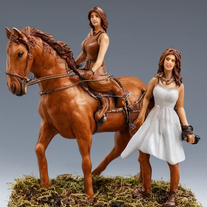 Prompt: 80mm resin detailed miniature of a Woman with a Horse, Product Introduction Photos, 4K, Full body, simple background