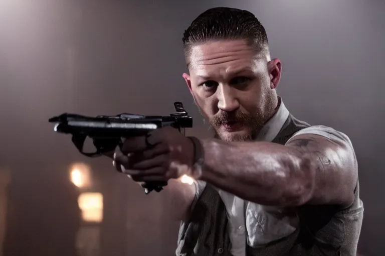 Image similar to film still of Tom Hardy as Max Payne at Club RagnaRock in the Max Payne movie, 4k