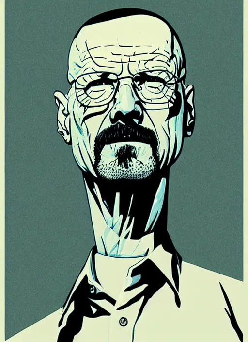 Image similar to highly detailed poster artwork by Michael Whelan and Tomer Hanuka, of Walter White, from scene from Breaking Bad, clean