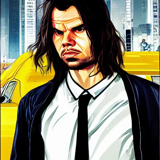 Image similar to orelsan in gta v covert art painted by stephen bliss, centered, uncropped