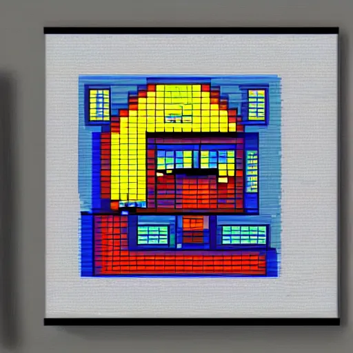 Image similar to An art gallery full of pixel paintings, pixelart