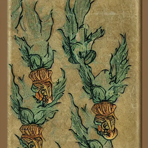 Image similar to hop cones repeating on canvas, medieval style