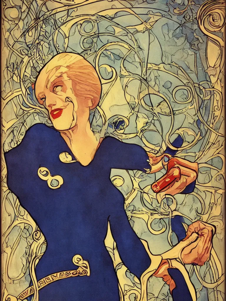 Image similar to art nouveau painting of a comic book character named captain milk