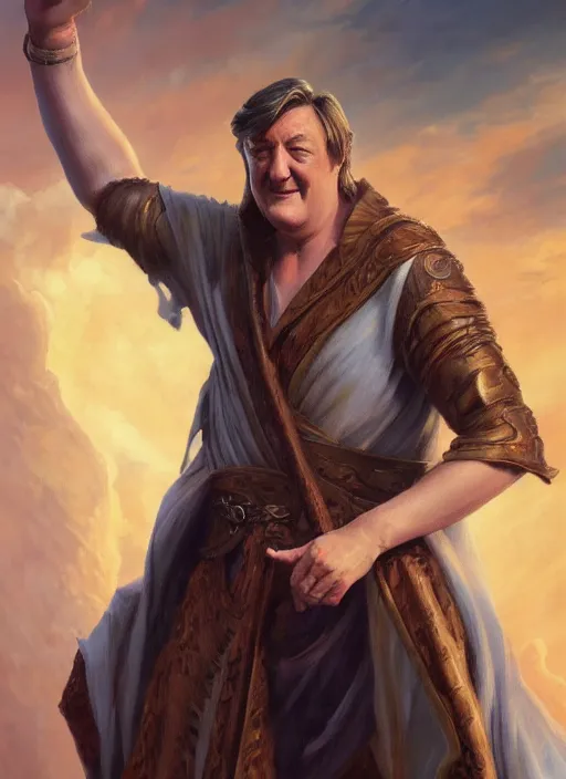 Image similar to Stephen Fry, by Ivan Aivakovsky, by Boris Vallejo, epic fantasy character art, D&D Concept Art, full length, Realistic, Regal, Refined, Detailed Digital Art, Oil Paining, Exquisite detail, post-processing, masterpiece, Cinematic Lighting, Unreal Engine, 8k, HD