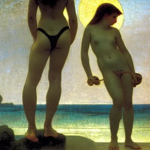 Image similar to Silhouette of two girls at the palace, thunderstorm, greek pool, beach and palm trees on the background major arcana sky, by paul delaroche, alphonse mucha and arnold böcklin arnold böcklin hyperrealistic 8k, very detailed