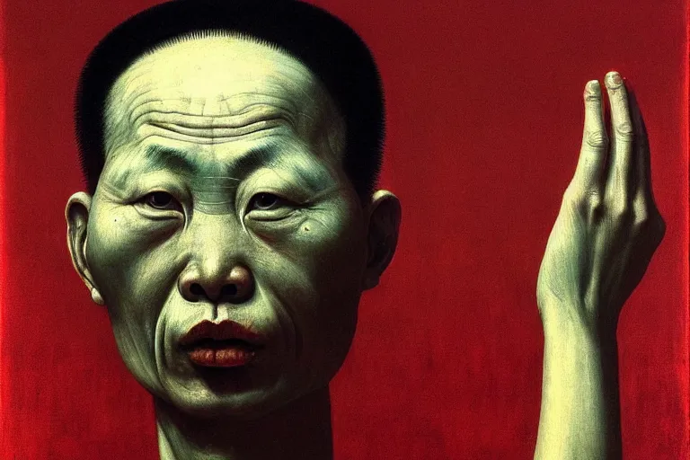Prompt: a chinese prisoner, in the style of beksinski, parts by edward hopper, parts by rodcenko, parts by yue minjun, parts by glenn brown, intricate and epic composition, symmetrical, red by caravaggio, hans bellmer, insanely quality, highly detailed, masterpiece, red light, chiaroscuro, artstation, 4 k