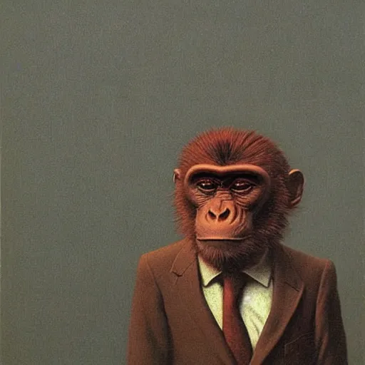 Prompt: monkey in a suit made by zdzislaw beksinski