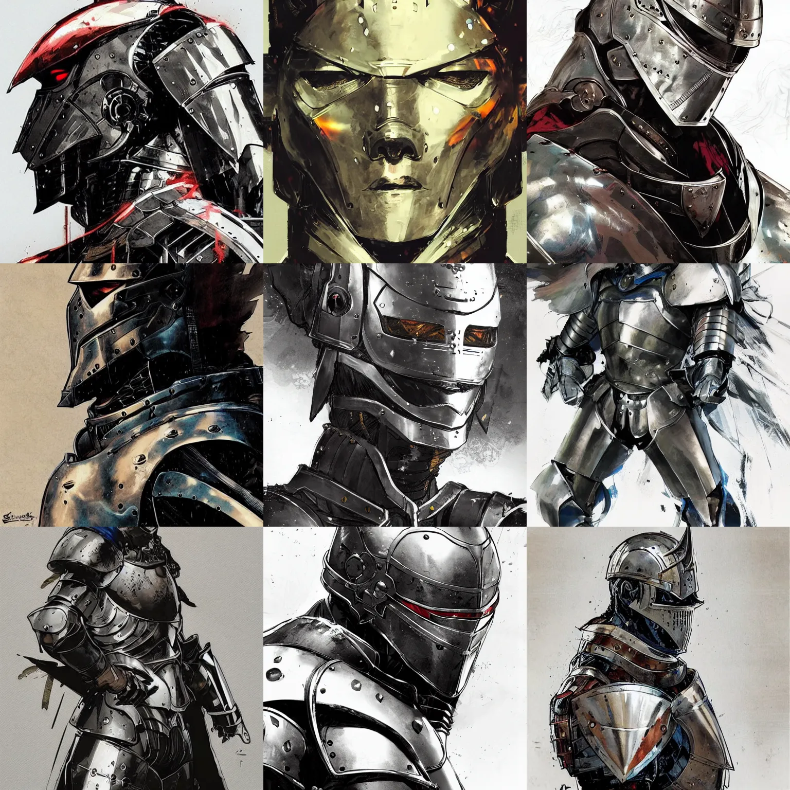 Prompt: a beautiful side portrait of a medieval knight. his armor flashes. art by yoji shinkawa and sandra chevrier, trending on artstation, award - winning, perfect composition.