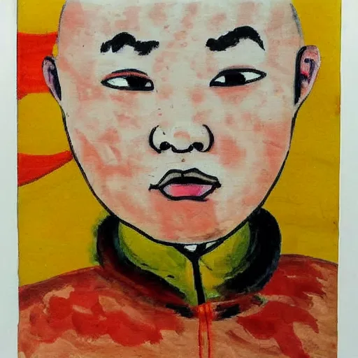 Image similar to bald chinese boy, expressionism painting art