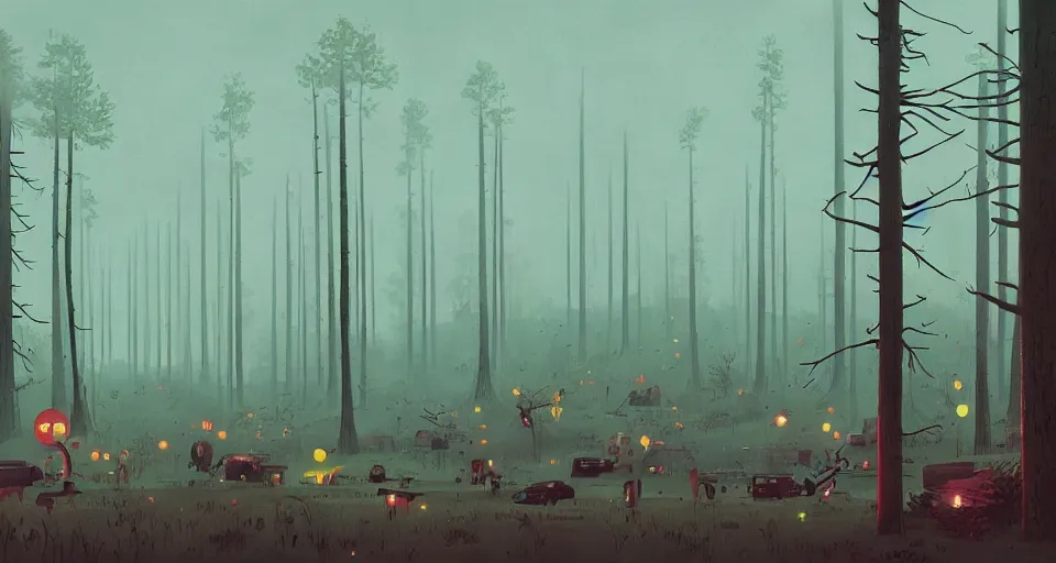 Image similar to A fantastic forest, by simon stalenhag